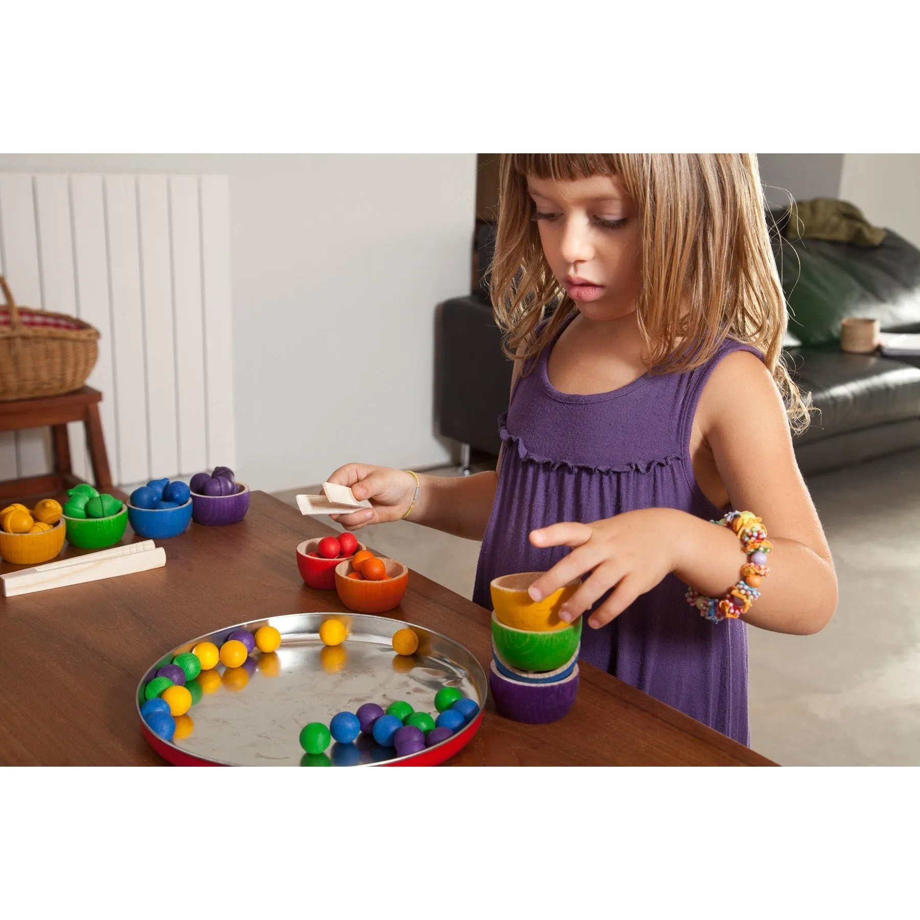Grapat Wooden Bowls and Marbles with Tongs