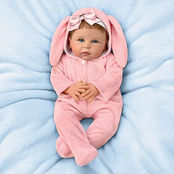 The Ashton - Drake Galleries Hopped Into My Heart Lifelike So Truly Real® Baby Girl Doll in Bunny Outfit Weighted Fully Poseable with Soft  RealTouch® Vinyl Skin by Doll Artist Linda Murray 19"-Inches