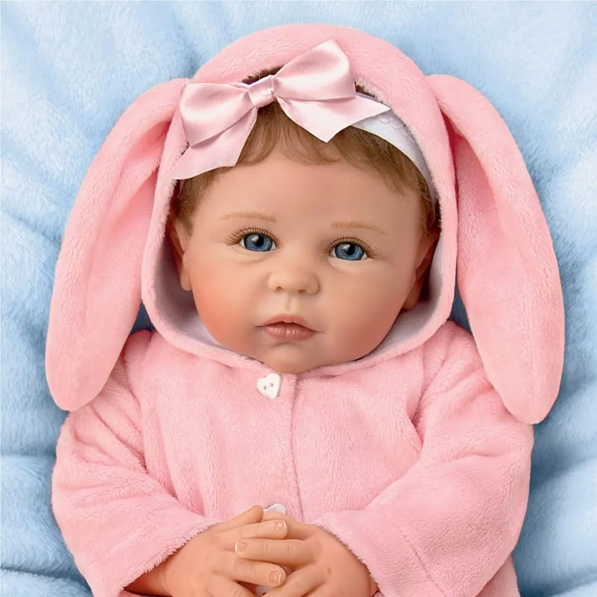The Ashton - Drake Galleries Hopped Into My Heart Lifelike So Truly Real® Baby Girl Doll in Bunny Outfit Weighted Fully Poseable with Soft  RealTouch® Vinyl Skin by Doll Artist Linda Murray 19"-Inches