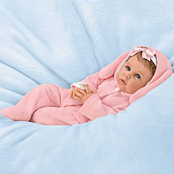 The Ashton - Drake Galleries Hopped Into My Heart Lifelike So Truly Real® Baby Girl Doll in Bunny Outfit Weighted Fully Poseable with Soft  RealTouch® Vinyl Skin by Doll Artist Linda Murray 19"-Inches