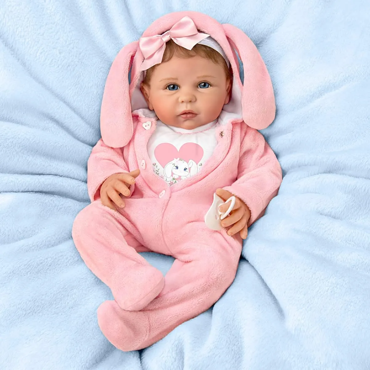 The Ashton - Drake Galleries Hopped Into My Heart Lifelike So Truly Real® Baby Girl Doll in Bunny Outfit Weighted Fully Poseable with Soft  RealTouch® Vinyl Skin by Doll Artist Linda Murray 19"-Inches