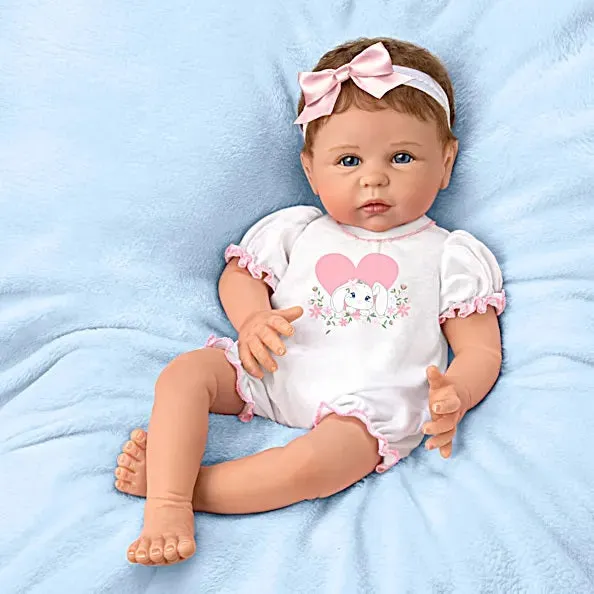 The Ashton - Drake Galleries Hopped Into My Heart Lifelike So Truly Real® Baby Girl Doll in Bunny Outfit Weighted Fully Poseable with Soft  RealTouch® Vinyl Skin by Doll Artist Linda Murray 19"-Inches