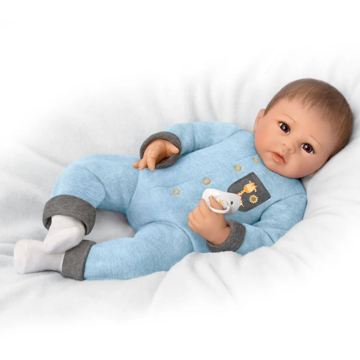 The Ashton - Drake Galleries Oliver Interactive Lifelike So Truly Real® Baby Boy Doll Breathes Coos Has Heartbeat Weighted Poseable Soft RealTouch® Vinyl Skin by Doll Artist Linda Murray 19"-inches