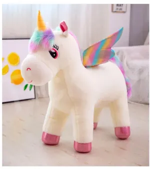Tickles Rainbow Wings Unicorn Horse Soft Stuffed Plush Animal Toy for Kids Birthday Gifts (Size: 25 cm Color: White)
